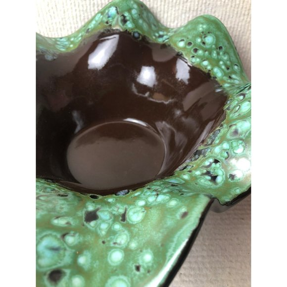 Unique Handmade Glazed Pottery Bowl w/Flutted Edges, Signed - Picture 3 of 5